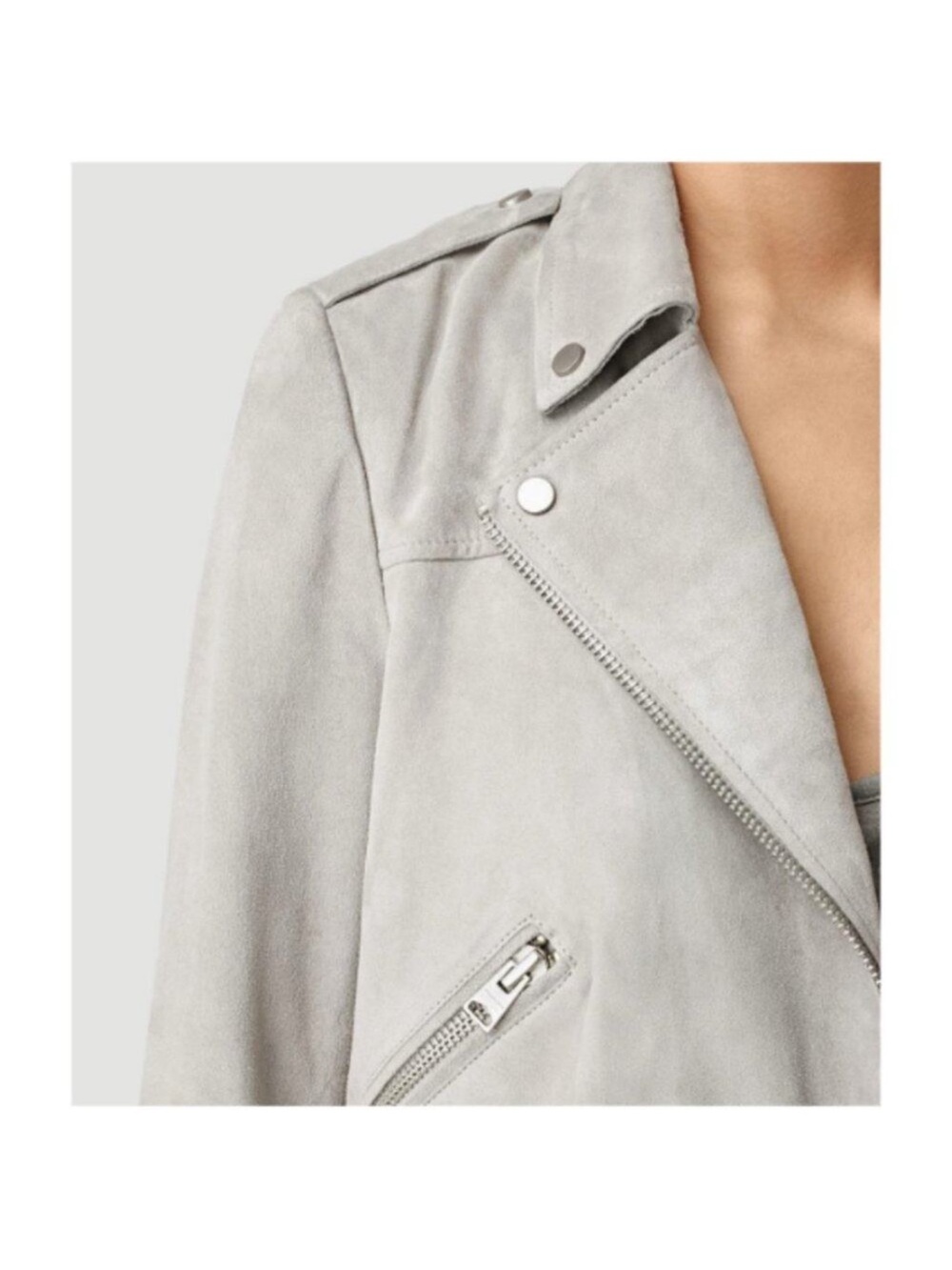 ALL SAINTS Suede Biker Jacket - Light Gray - Picture 9 of 11